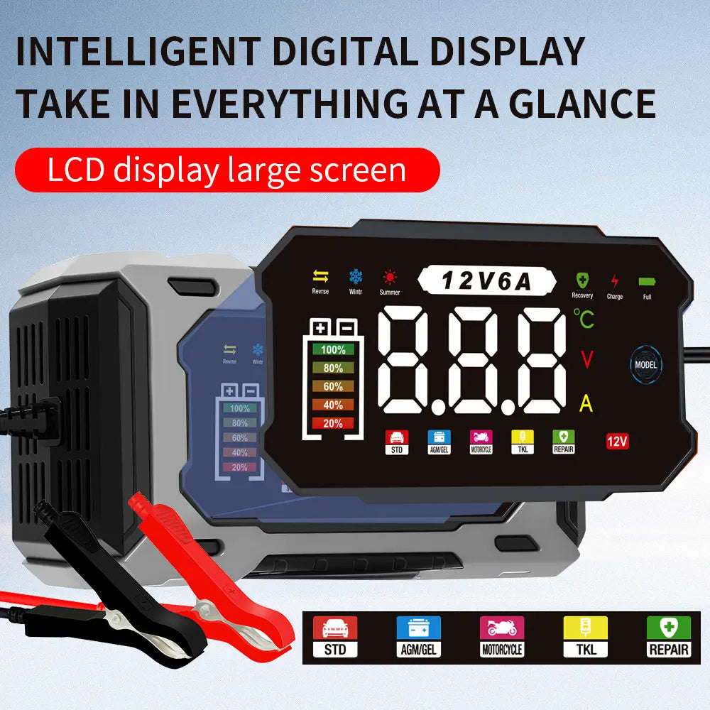 12V/24V Smart Battery Charger, Maintainer & Trickle Charger for Lifepo4, Lead Acid Batteries for Motorcycle Car Truck Lawnmower Boat Car Battery Charger, Automatically Stops When Fully Charged