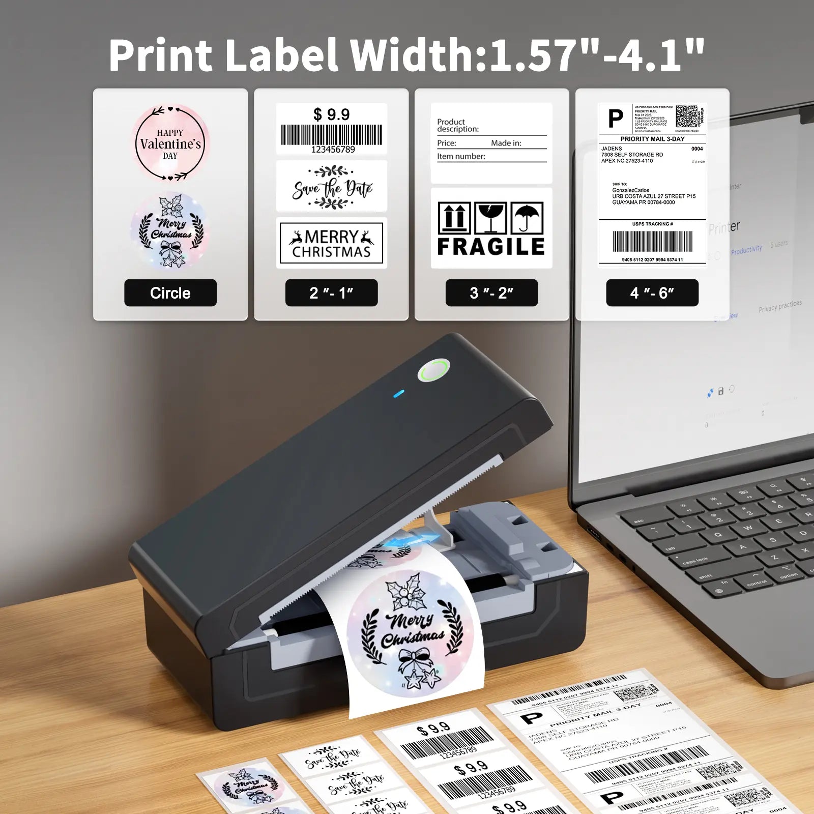 JADENS Shipping Label Printer,Bluetooth Wireless Thermal Label Printer, Compatible with Ios, Android, Windows, Mac, Chromebook, Widely Used for Etsy, Ebay, Shopify, Usps-Summervibes