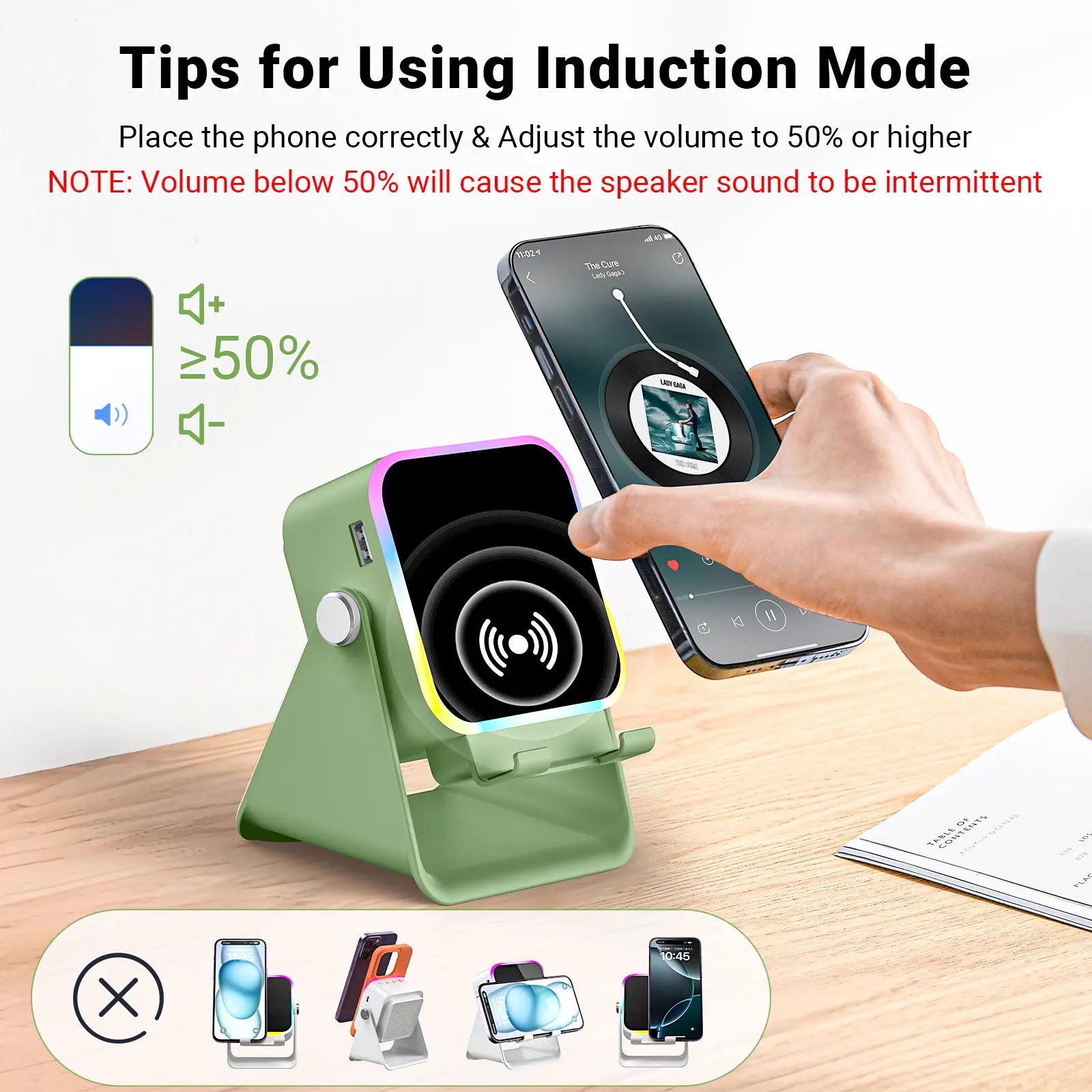 PUTARE Wireless Induction Audio Speaker Stand, 5In1 Cellphone Holder, 3500Mah Rechargeable Emergency Power Bank,360° Adjustable Mobile Tablet Stand with Colorful Ambient Light Gifts for Men Women Fathersdaygift Summervibes
