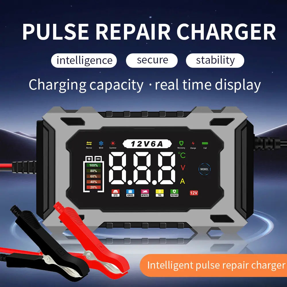 12V/24V Smart Battery Charger, Maintainer & Trickle Charger for Lifepo4, Lead Acid Batteries for Motorcycle Car Truck Lawnmower Boat Car Battery Charger, Automatically Stops When Fully Charged