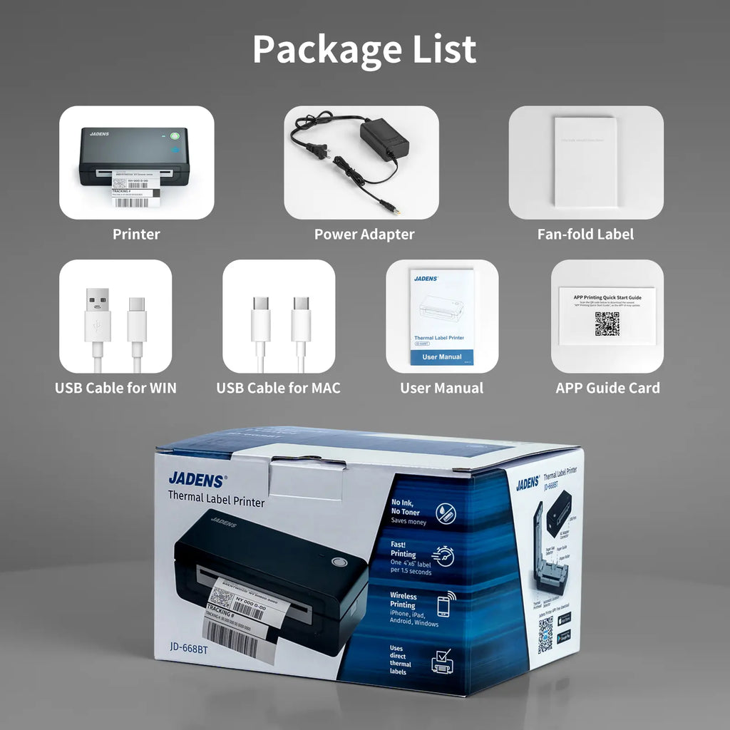 JADENS Shipping Label Printer,Bluetooth Wireless Thermal Label Printer, Compatible with Ios, Android, Windows, Mac, Chromebook, Widely Used for Etsy, Ebay, Shopify, Usps-Summervibes