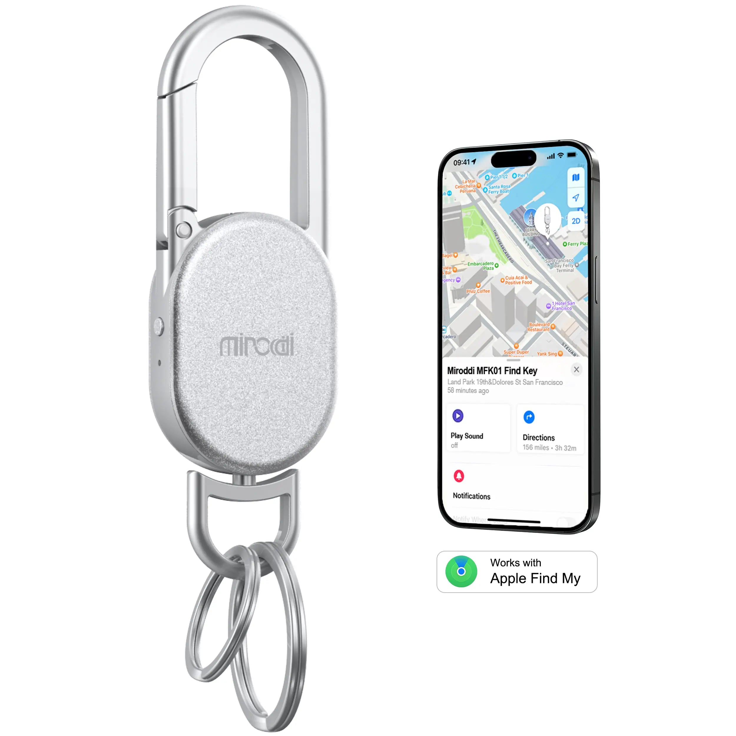 Keychain with Apple Find My(Ios Only), Key Finder Built-In Anti-Loss Tracker, Heavy Duty Key Holder, Premium Stainless Steel Keychain Carabiner Car Key Chains with GPS Global Locator Tracking Waterproof