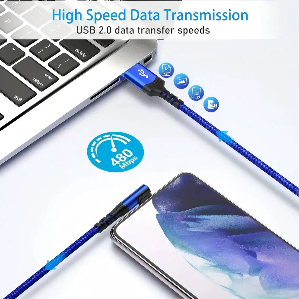 90-Degree USB-C Cable, USB-A to USB-C Right Angle Durable Nylon-Braided Fast Charging Cable for Iphone 16 Pro Max, Samsung Galaxy S24 Ultra and Ipad Air 6, Portable Type-C Charging Line #GLOBAL PICKS