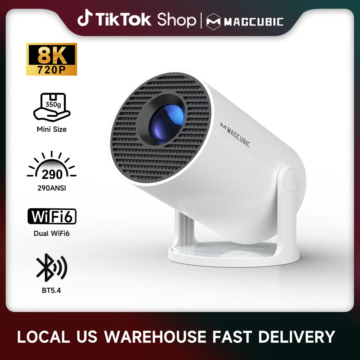 [US Warehouse] Magcubic Hy300Pro Projector 290ANSI Android 14.0 Dual Wifi6 8K 4K Decode Auto Keystone Correction Wireless BT5.4 130"Screen 1280*720P Built-In Speaker Allwinner H726 180° Rotatable Mini Portable Home Cinema Outdoor Audio Summervibes Gift