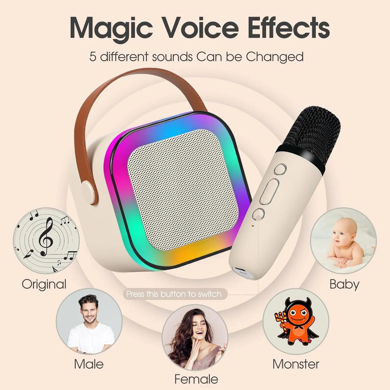 Mini Karaoke Machine with Microphone Sound System, Portable Karaoke Machine with 2 Wireless Microphones, Birthday Gifts for Girls and Children Aged 4-12, Family Gatherings,Tiktokshopbacktoschool