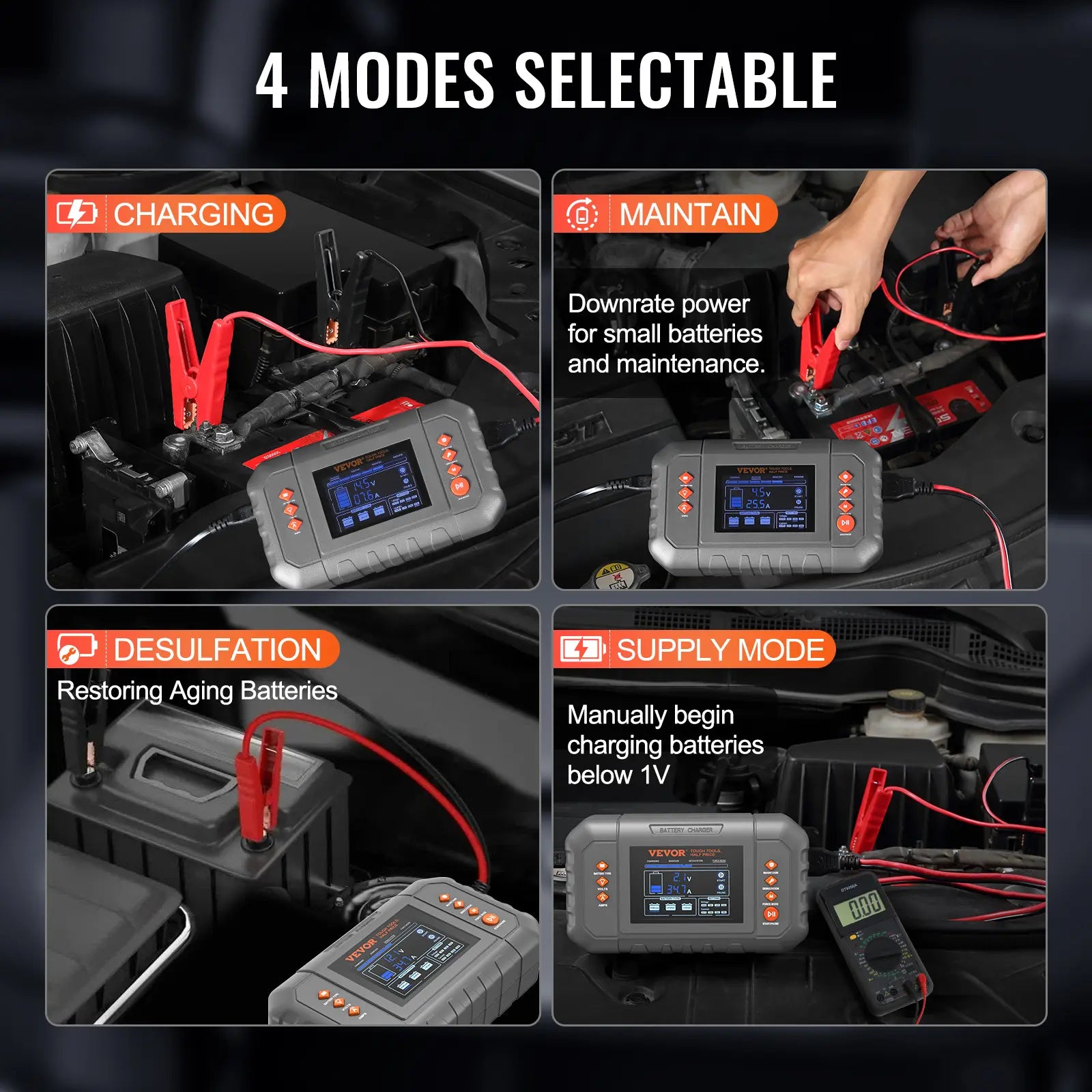 【Fathersdaygift】Vevor Smart Battery Charger 35-Amplithium Lifepo4 Lead-Acid (AGM / Gel / SLA) Car Battery Charger with LCD Displaytrickle Charger Maintainer Desulfator for Boat Motorcycle Lawn Mower Deep Cycle