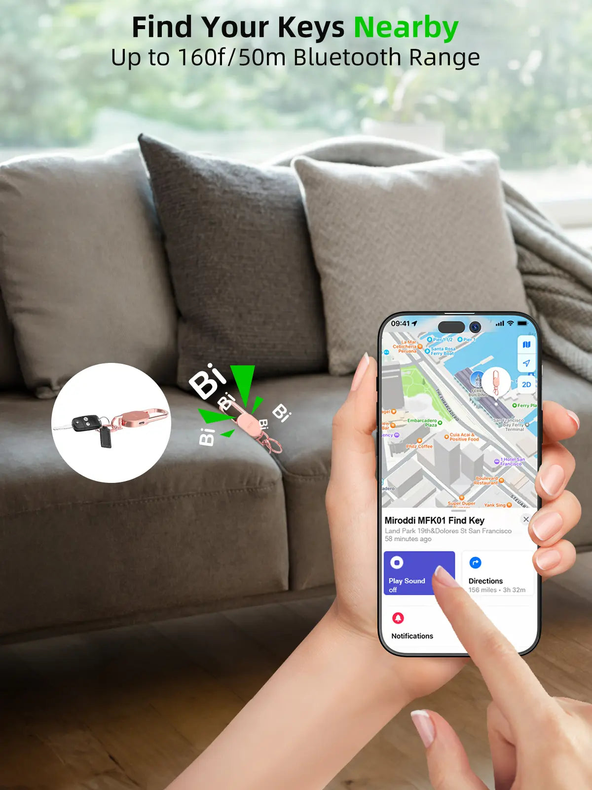 Keychain with Apple Find My(Ios Only), Key Finder Built-In Anti-Loss Tracker, Heavy Duty Key Holder, Premium Stainless Steel Keychain Carabiner Car Key Chains with GPS Global Locator Tracking Waterproof