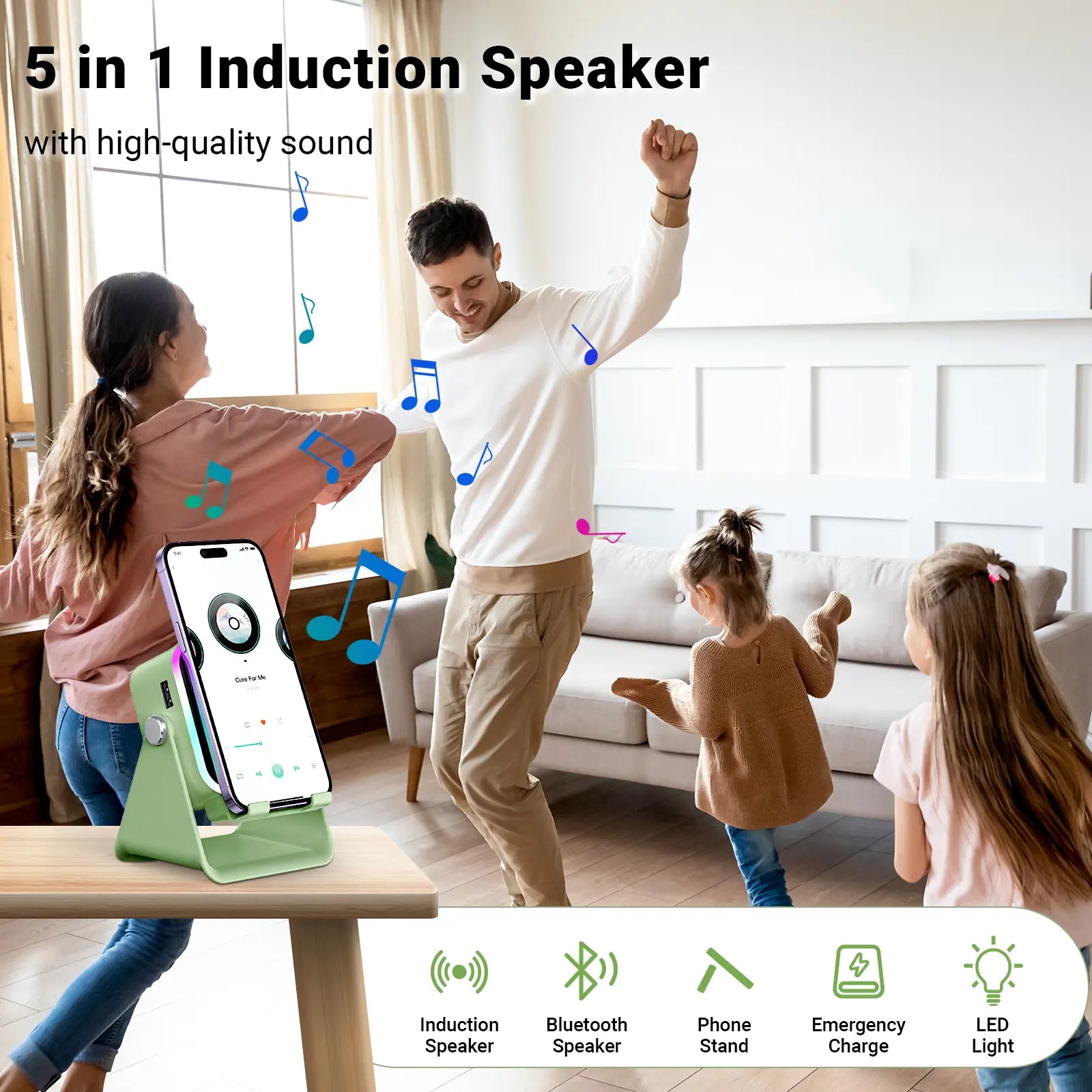 PUTARE Wireless Induction Audio Speaker Stand, 5In1 Cellphone Holder, 3500Mah Rechargeable Emergency Power Bank,360° Adjustable Mobile Tablet Stand with Colorful Ambient Light Gifts for Men Women Fathersdaygift Summervibes