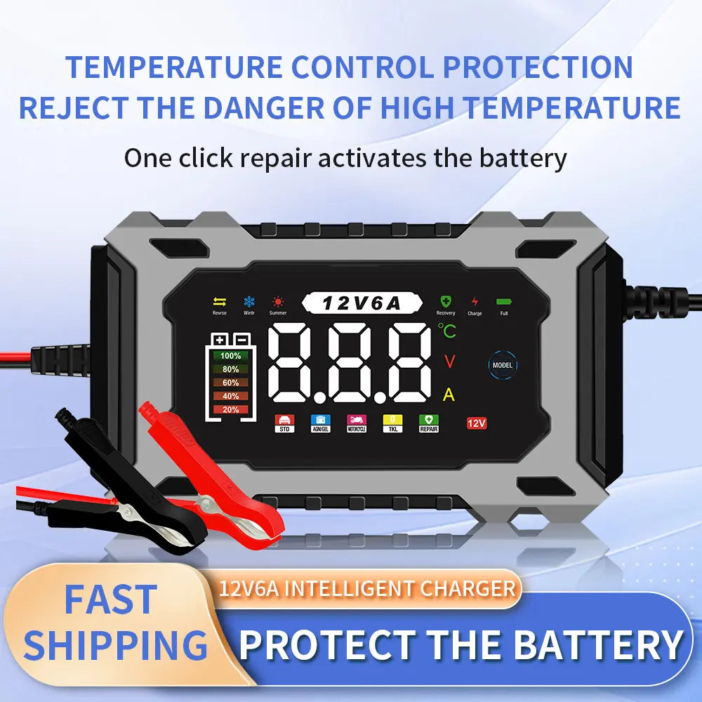 12V/24V Smart Battery Charger, Maintainer & Trickle Charger for Lifepo4, Lead Acid Batteries for Motorcycle Car Truck Lawnmower Boat Car Battery Charger, Automatically Stops When Fully Charged