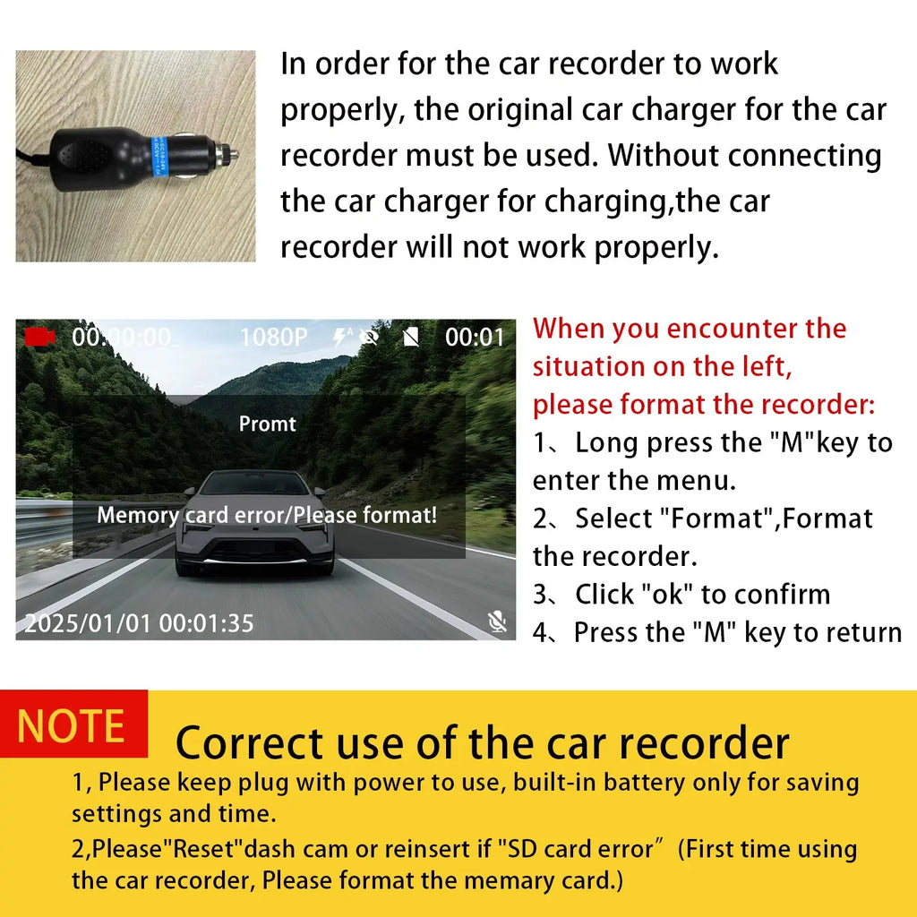 BCUOZ 4-Channel Dash Cam,(Not Wireless) 1080P Full HD Front+720P Rear Left Right Coverage, Requires Charging to Use, G-Sensor, with Free 64GB Memory Card, Car Dashboard Camera / Safe Driving Black Box,24H Parking Mode#Summervibes Outd