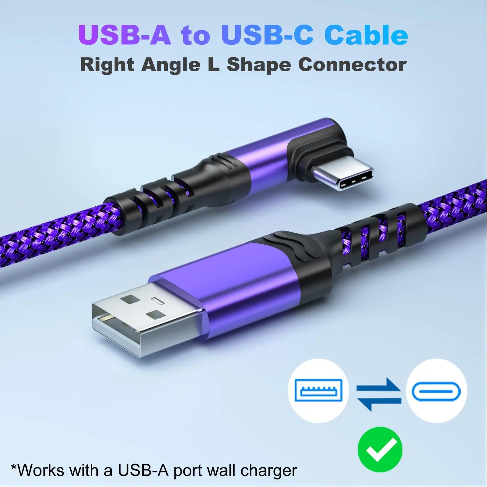 90-Degree USB-C Cable, USB-A to USB-C Right Angle Durable Nylon-Braided Fast Charging Cable for Iphone 16 Pro Max, Samsung Galaxy S24 Ultra and Ipad Air 6, Portable Type-C Charging Line #GLOBAL PICKS
