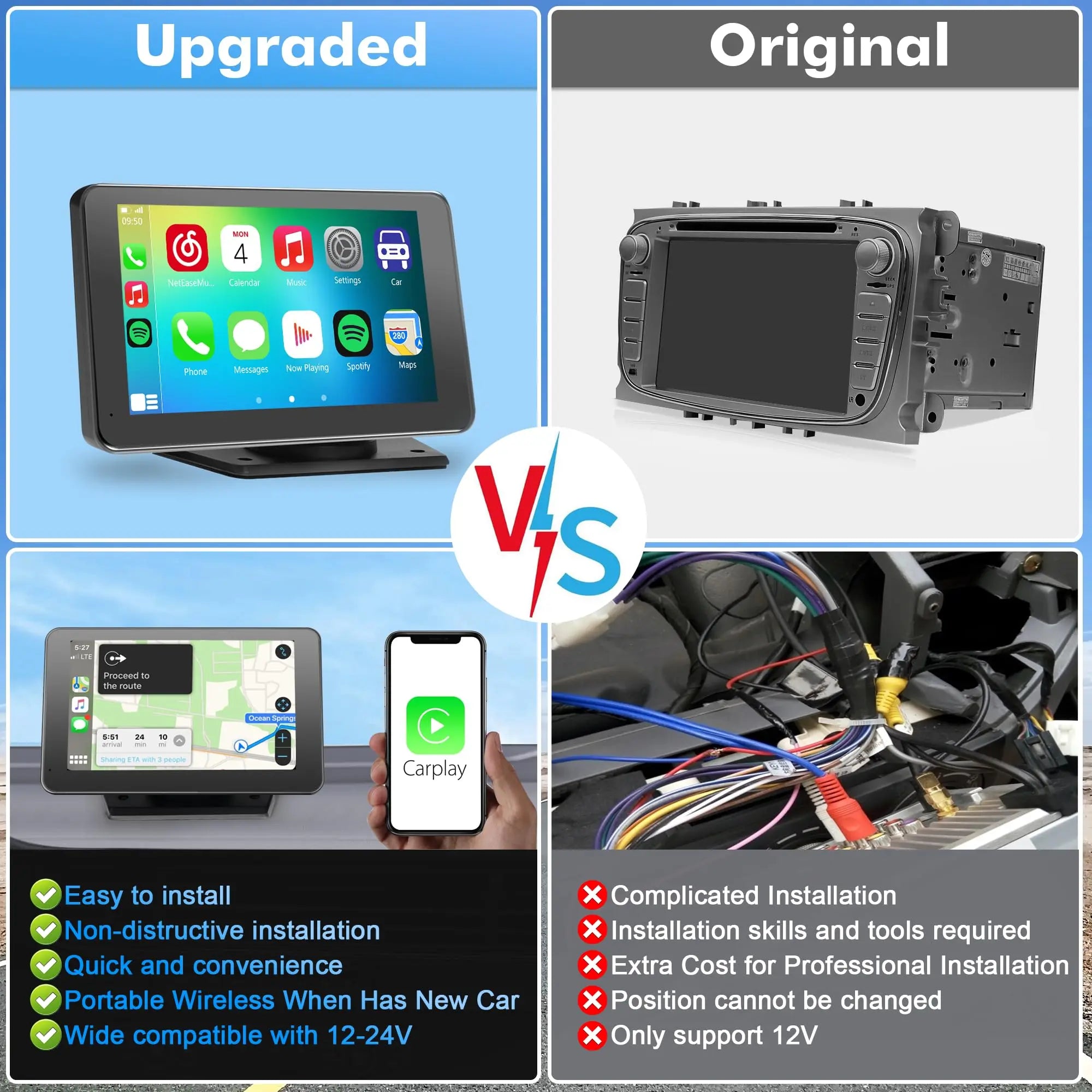 【PASLDA】2026 Fathersdaygift-Upgraded Wireless Carplay Screen for Andriod & Iphone : the Ultimate Portable Car Play Adapter for Seamless In-Car Entertainment