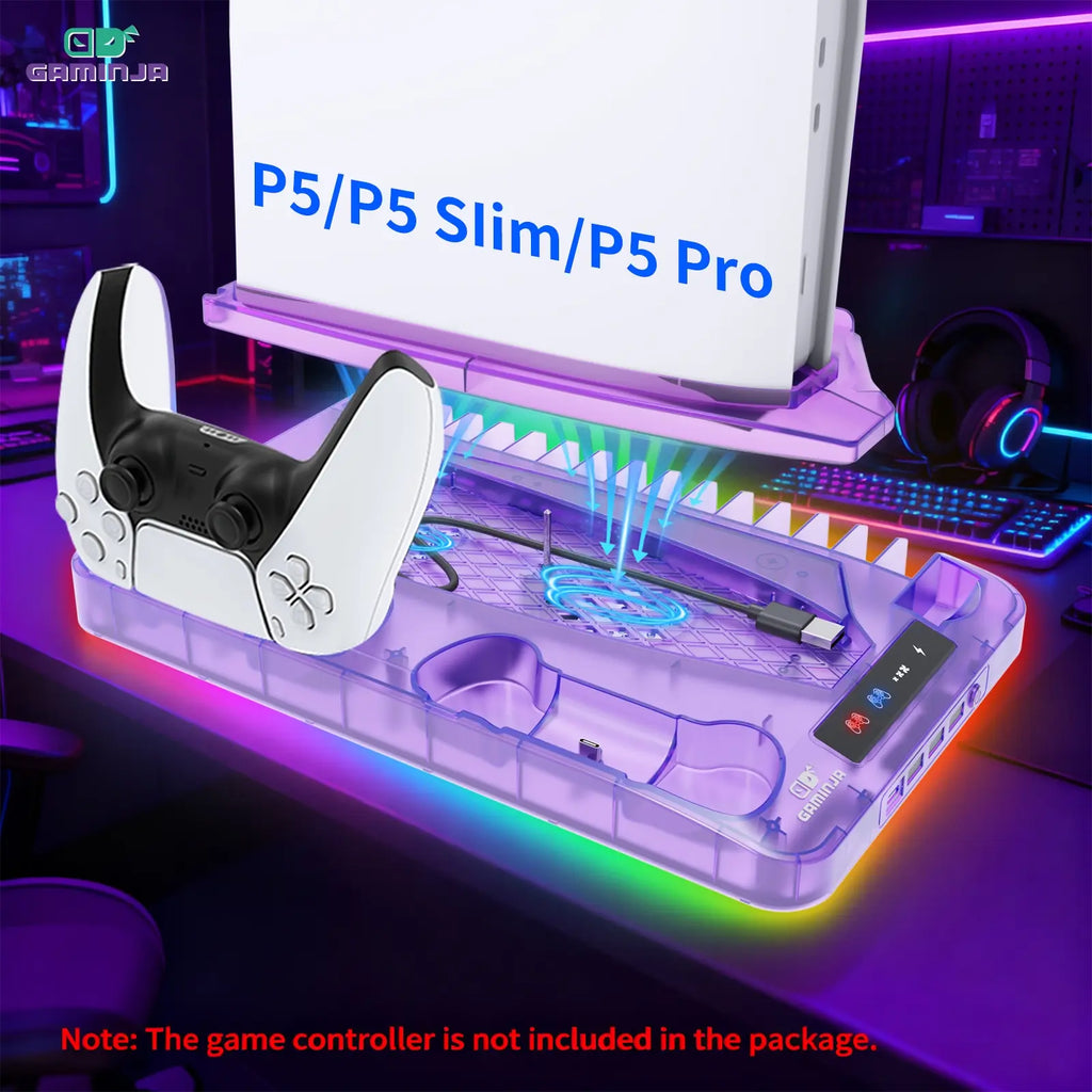 GAMINJA P58 Charging Base Cooling Bracket Compatible with PS5 Console, Vertical Stand Cooling Fan, Multi-Functional Cooling & Charging Station for PS5 Slim Pro All Model Universal #GLOBAL PICKS