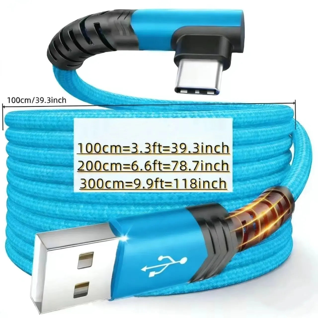 90-Degree USB-C Cable, USB-A to USB-C Right Angle Durable Nylon-Braided Fast Charging Cable for Iphone 16 Pro Max, Samsung Galaxy S24 Ultra and Ipad Air 6, Portable Type-C Charging Line #GLOBAL PICKS