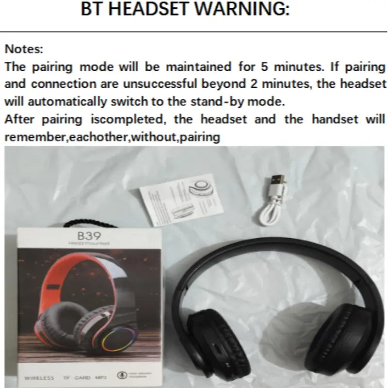 Wireless Headphones, Foldable Headphones with Colorful LED Light, Headphones with Microphone, FM, SD Card Slot, for School, Tablet, PC, TV, Phone, Wireless Chargeable Headphones