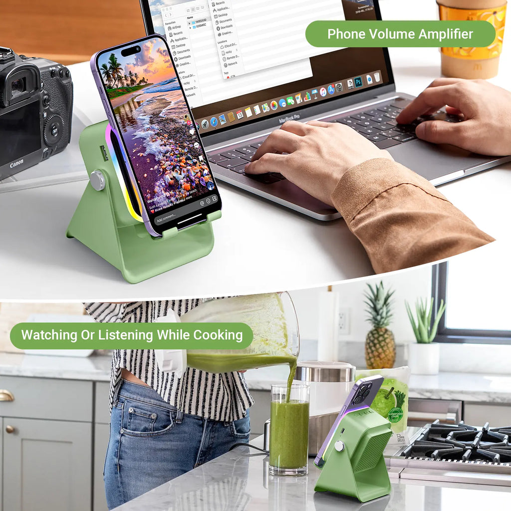 PUTARE Wireless Induction Audio Speaker Stand, 5In1 Cellphone Holder, 3500Mah Rechargeable Emergency Power Bank,360° Adjustable Mobile Tablet Stand with Colorful Ambient Light Gifts for Men Women Fathersdaygift Summervibes