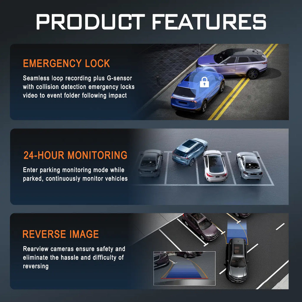 BCUOZ 4-Channel Dash Cam,(Not Wireless) 1080P Full HD Front+720P Rear Left Right Coverage, Requires Charging to Use, G-Sensor, with Free 64GB Memory Card, Car Dashboard Camera / Safe Driving Black Box,24H Parking Mode#Summervibes Outd