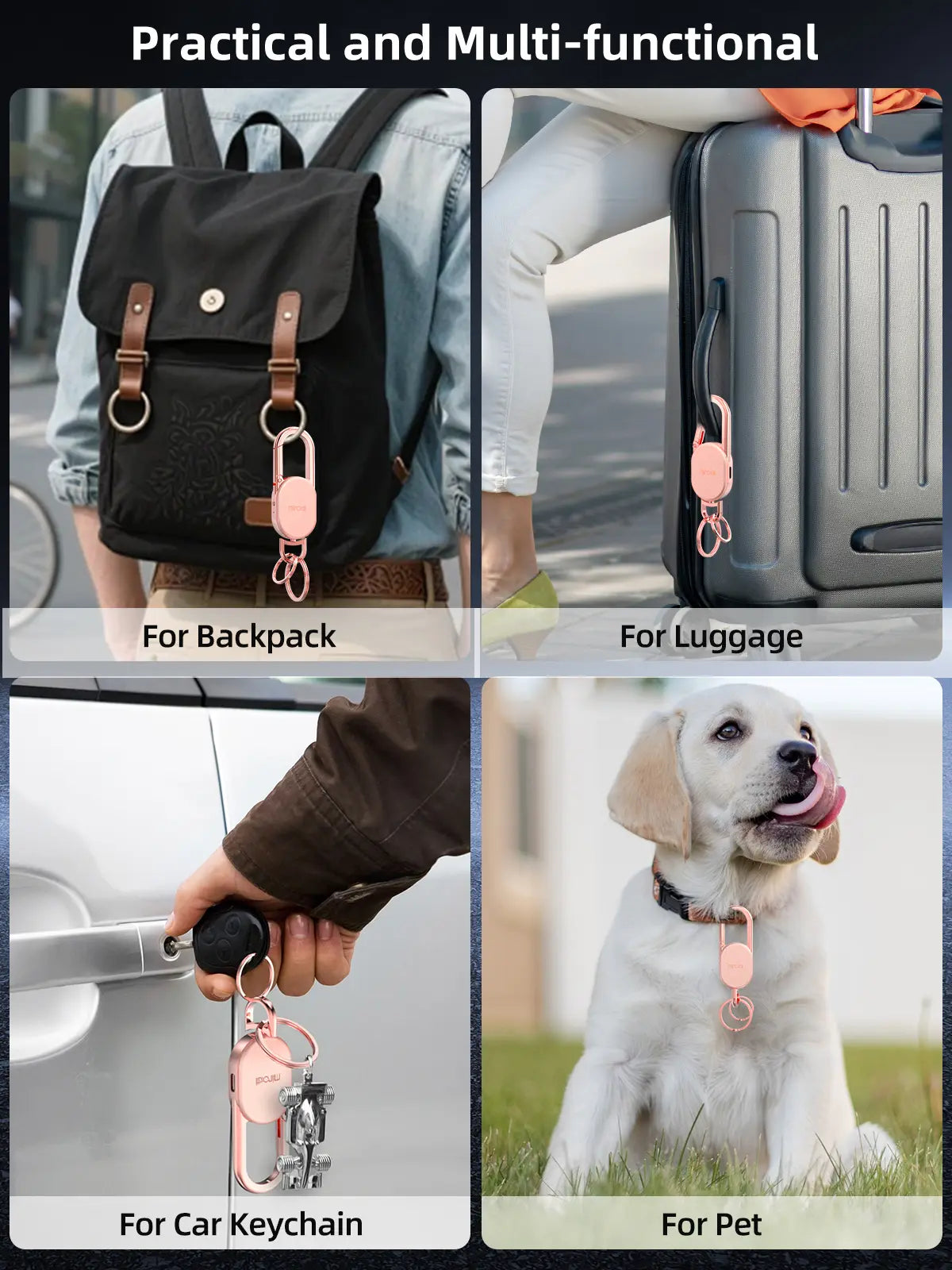 Keychain with Apple Find My(Ios Only), Key Finder Built-In Anti-Loss Tracker, Heavy Duty Key Holder, Premium Stainless Steel Keychain Carabiner Car Key Chains with GPS Global Locator Tracking Waterproof