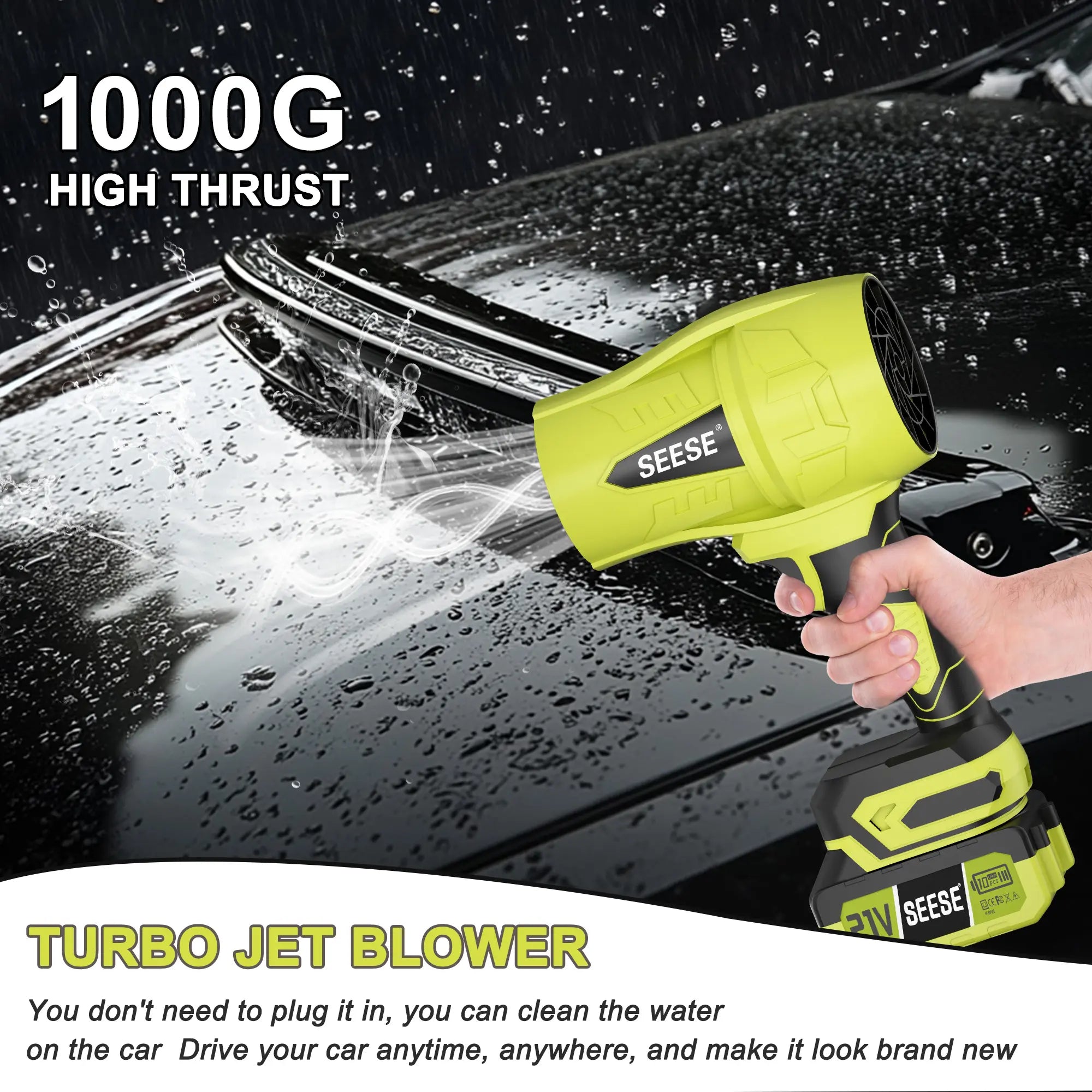 【Fathersdaygift】Seese Cordless Leaf Blower Violent Turbofan,Brushlesspure Copper Motor Jet Fan with Battery,Cordlessturbo Super Power Air Duster, Car Drying after Wash, Snowremoval Fathersdaygift