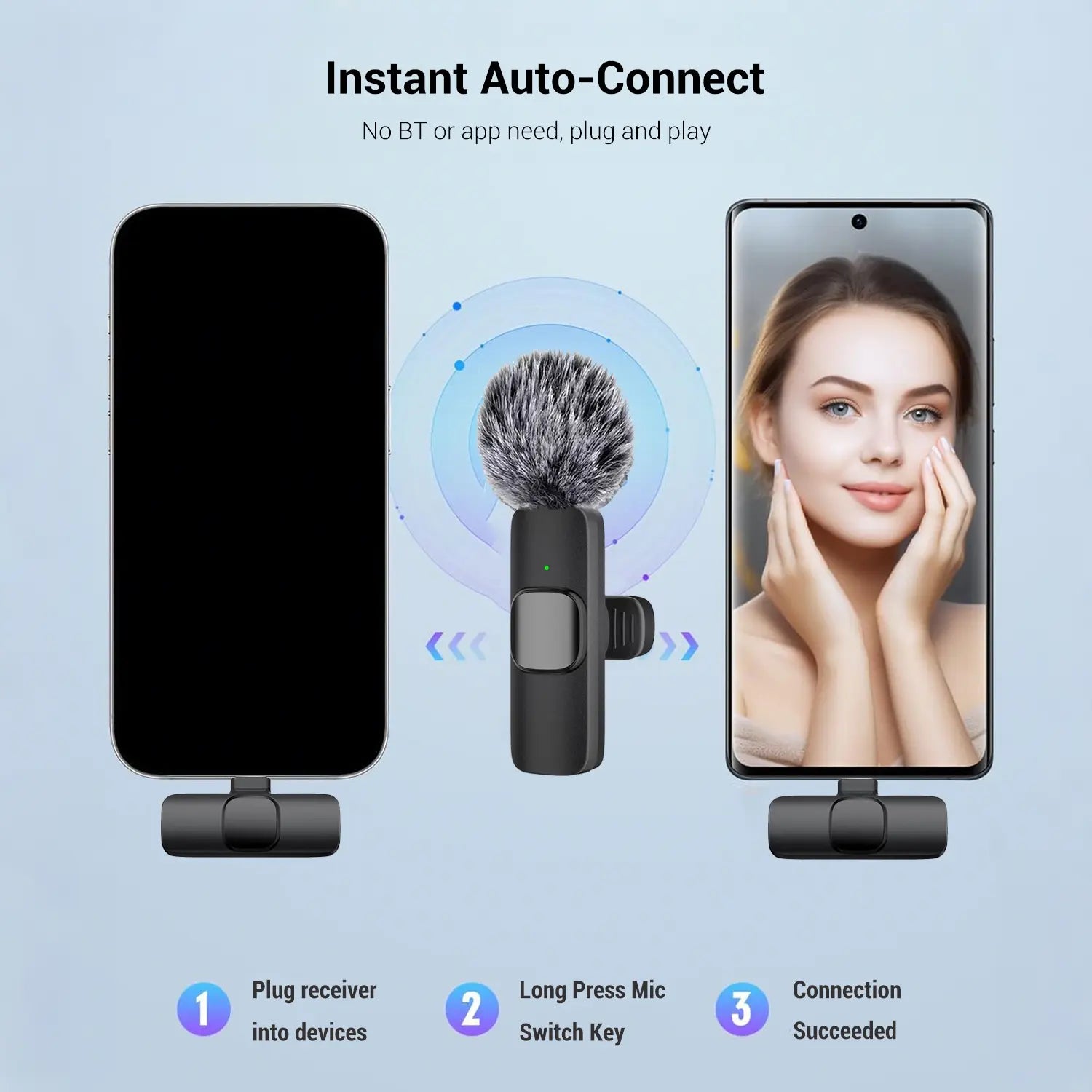 Wireless Mini Lavalier Microphone for Iphone, Ipad & Android, Noise-Cancelling Plug & Play Lapel Mic for Lightning, Usb-Rechargeable Microphone for Short-Video Platforms, Video Recording, Vlogs & Live Streaming, Noise Reduction Mic