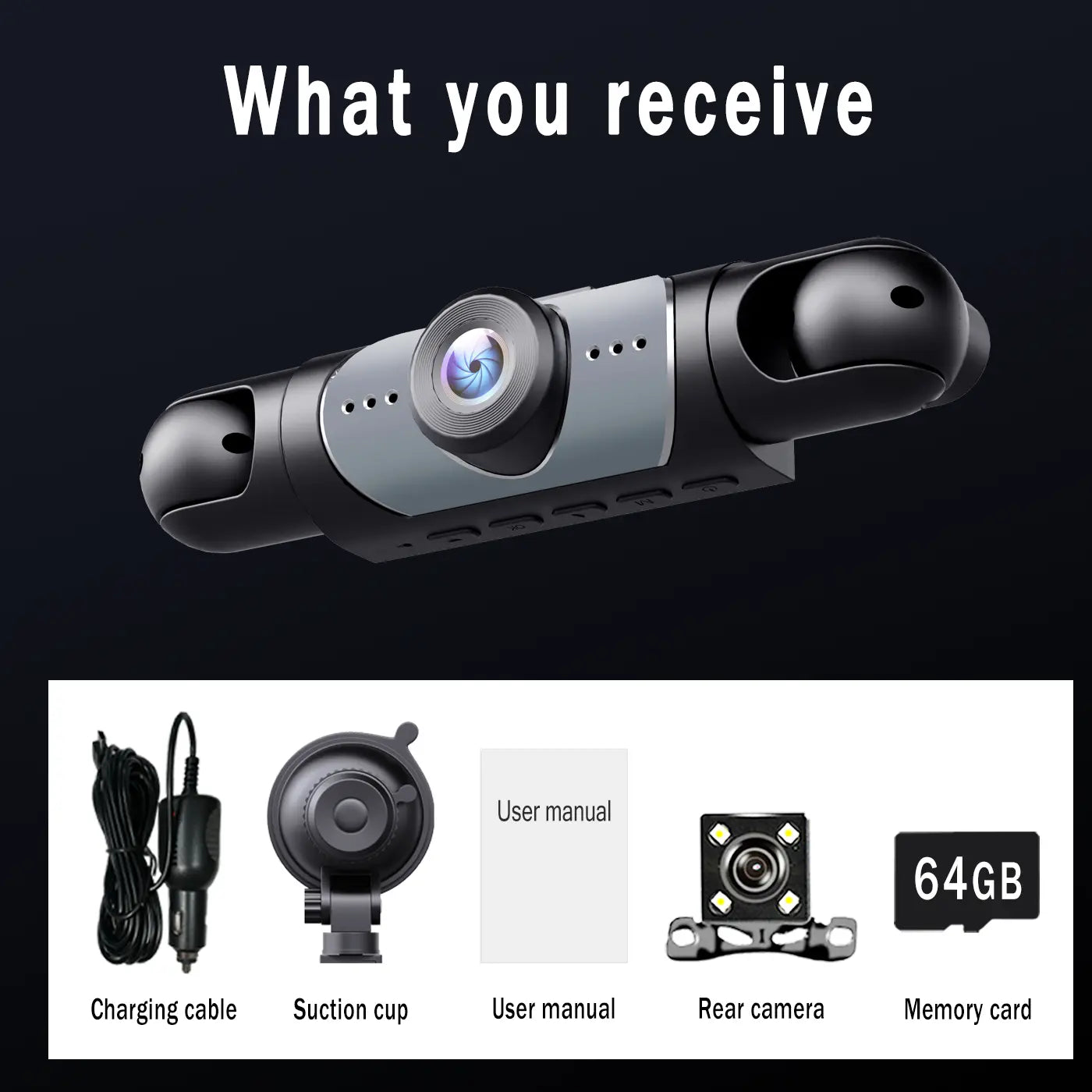 BCUOZ 4-Channel Dash Cam,(Not Wireless) 1080P Full HD Front+720P Rear Left Right Coverage, Requires Charging to Use, G-Sensor, with Free 64GB Memory Card, Car Dashboard Camera / Safe Driving Black Box,24H Parking Mode#Summervibes Outd