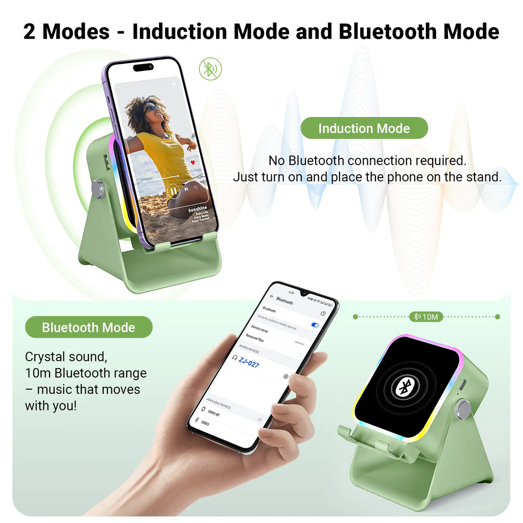 PUTARE Wireless Induction Audio Speaker Stand, 5In1 Cellphone Holder, 3500Mah Rechargeable Emergency Power Bank,360° Adjustable Mobile Tablet Stand with Colorful Ambient Light Gifts for Men Women Fathersdaygift Summervibes