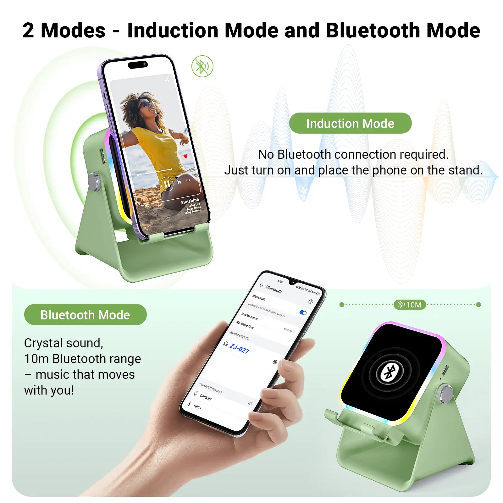 PUTARE Wireless Induction Audio Speaker Stand, 5In1 Cellphone Holder, 3500Mah Rechargeable Emergency Power Bank,360° Adjustable Mobile Tablet Stand with Colorful Ambient Light Gifts for Men Women Fathersdaygift Summervibes