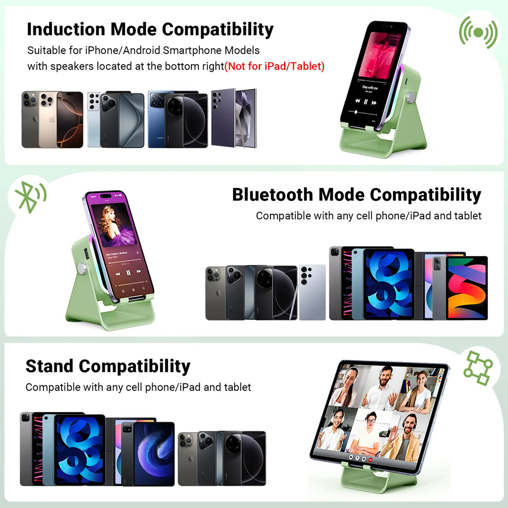 PUTARE Wireless Induction Audio Speaker Stand, 5In1 Cellphone Holder, 3500Mah Rechargeable Emergency Power Bank,360° Adjustable Mobile Tablet Stand with Colorful Ambient Light Gifts for Men Women Fathersdaygift Summervibes